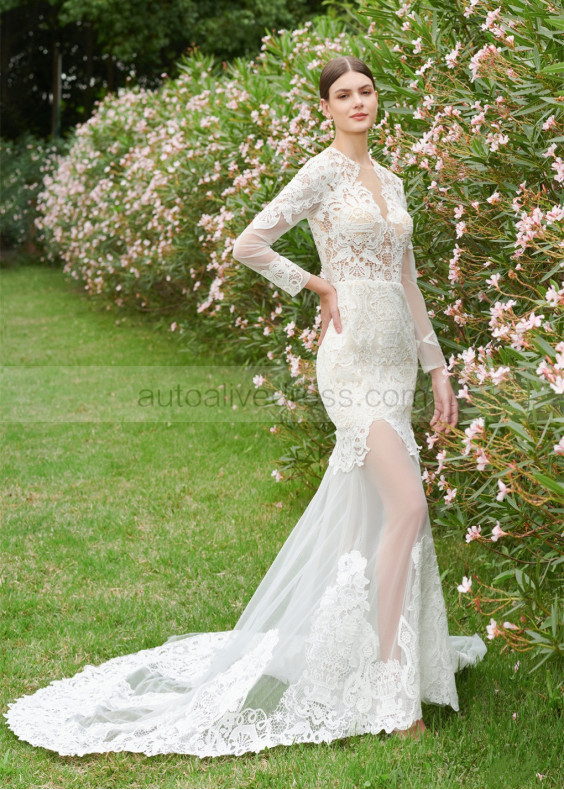 Jewel Neck Ivory Lace Tulle Enchanting Wedding Dress